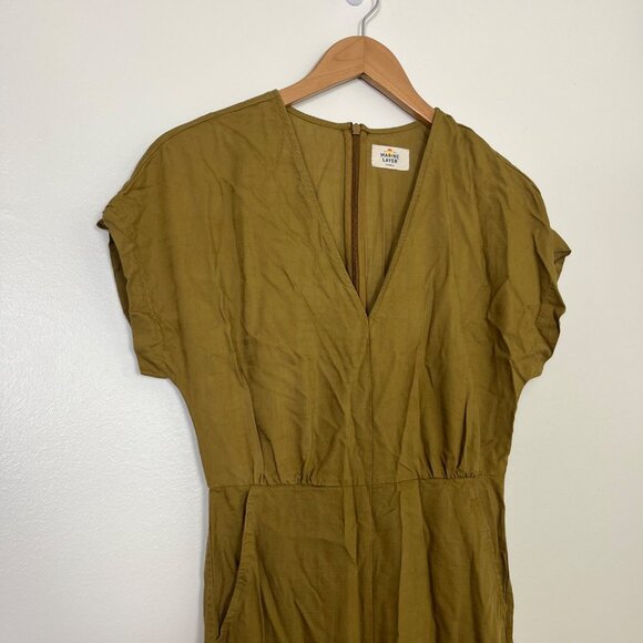 Marine Layer V-Neck Cap Short Sleeve Pocket Jumpsuit Mustard Women’s Size XS - Picture 3 of 13
